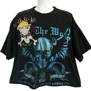 Vtg Y2K Goth Grunge Skulls Graphic T-Shirt 3XL Cropped Cash Rules Streetwear